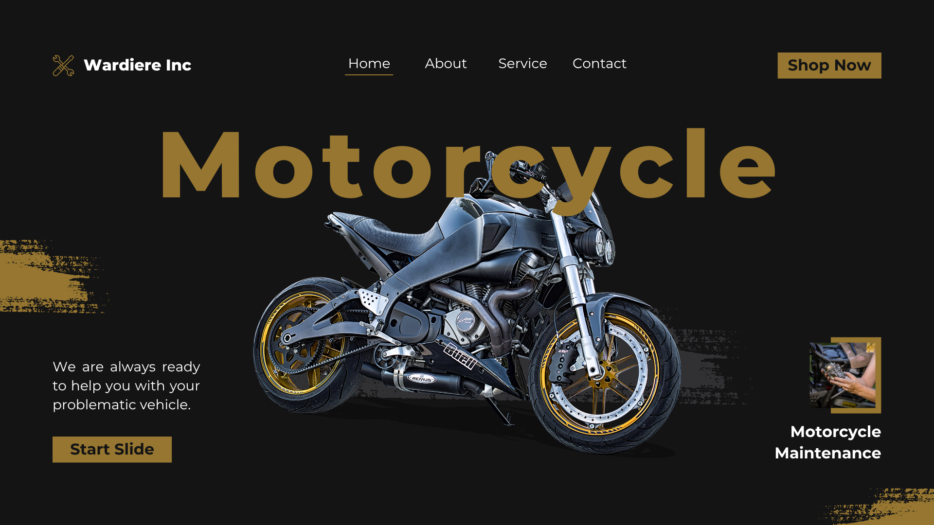 Black and Yellow Motorcycle Care Workshop PPT Presentation from Canva