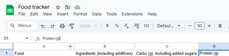 Google Sheets Food Tracker Spreadsheet